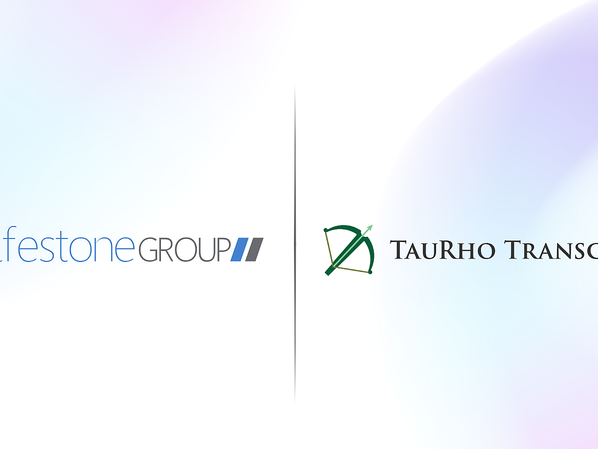 Images display two logos, Wolfestone Group and Taurho Transcribes on a gradient background.